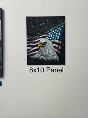 USA 250th Anniversary Acrylic Painting Eagle & Flag 8”x10” (panel) by:GGG